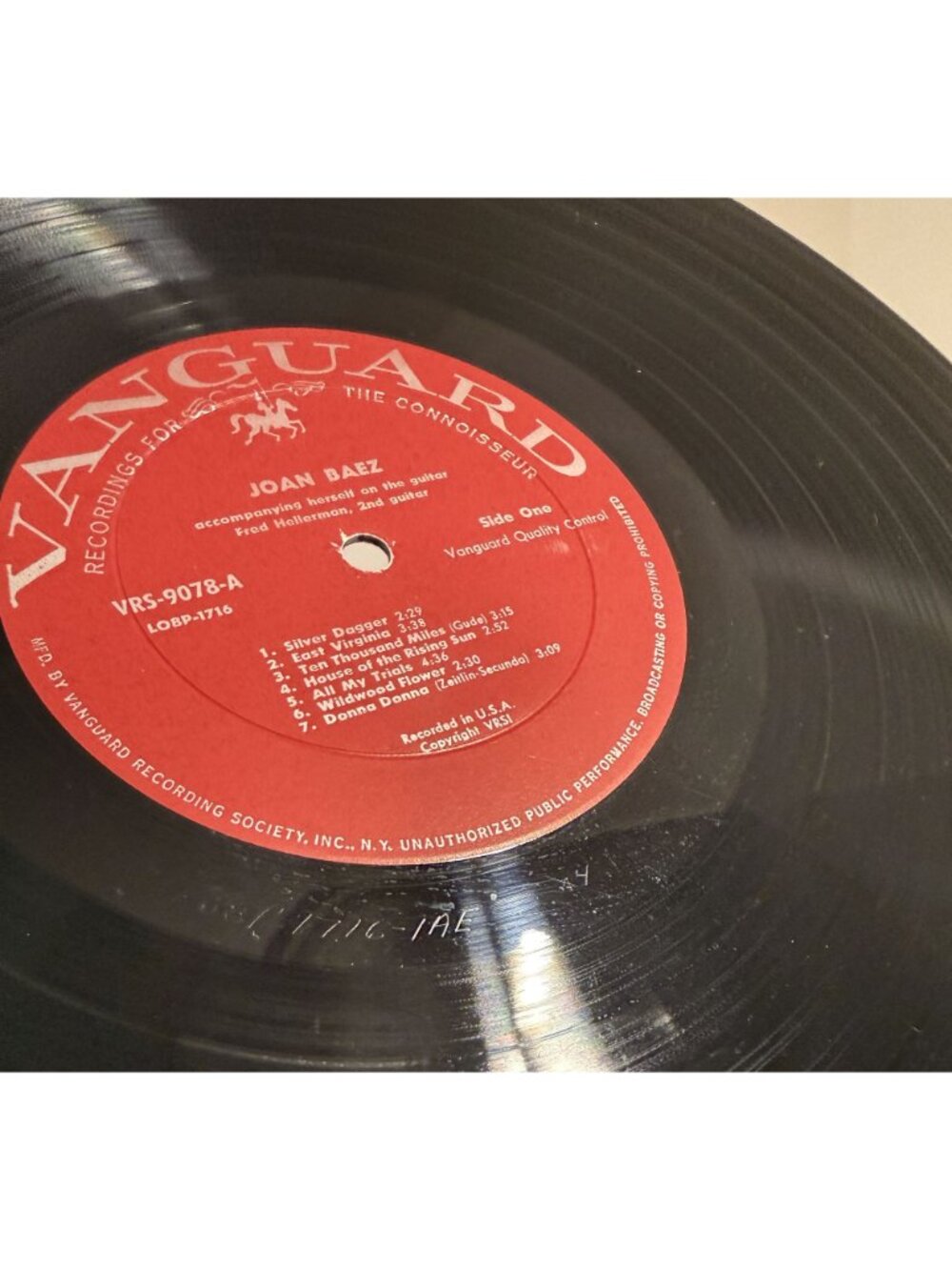 Joan Baez VRS-9078 Early (1960) 1A/1A Vanguard LP VG+ EX Play Tested Folk - Picture 9 of 14
